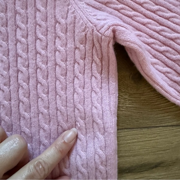 Anne Klein Pink Cashmere Cable Knit Sweater Coquette Soft Shrunken Look - Picture 3 of 8